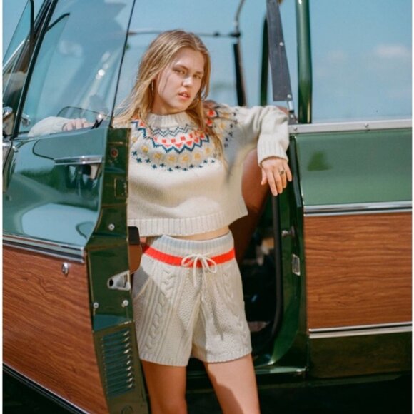 Solid & Striped Carley Fair Isle Cropped Wool Sweater in Ivory Multi - Picture 2 of 11